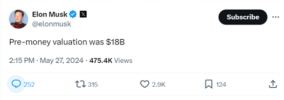 官宣！马斯克的xAI获60亿美元融资，估值240亿美元