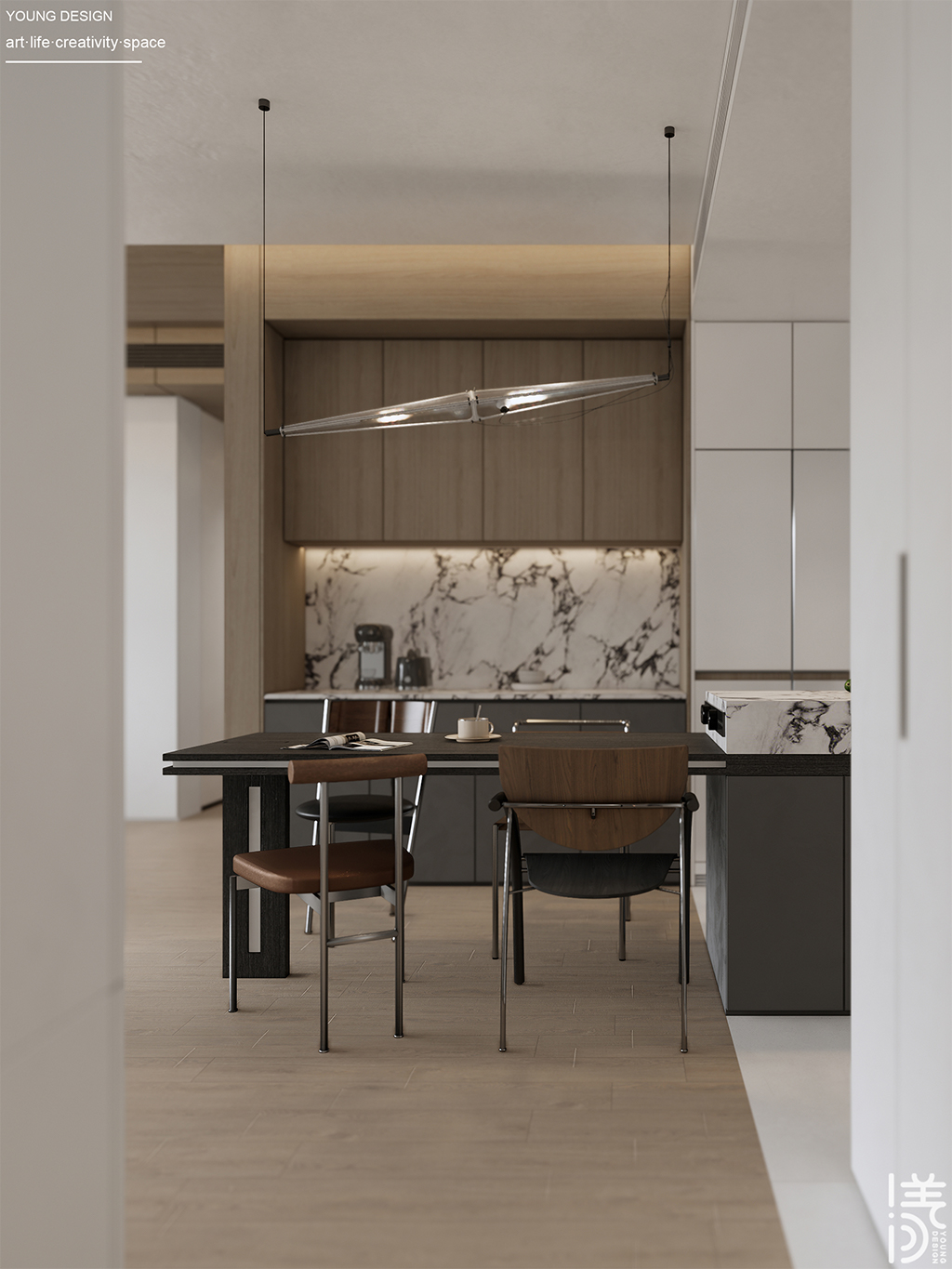 Young设计 | 纯白与木色完美平衡，天然肌理邂逅简约线条，诠释意式极简静谧之家