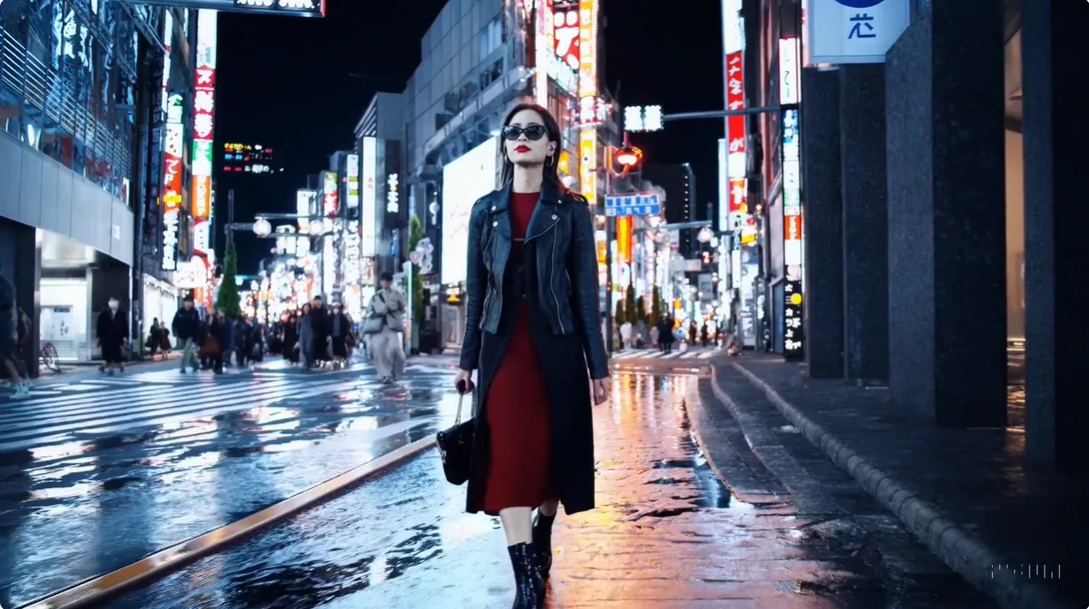 Sora生成的视频画面截图 | 东京街头的时尚女性
