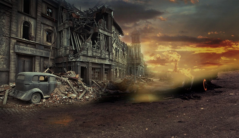 ps超强合成战后废墟孤寂场景