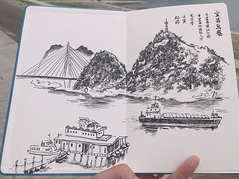 宜昌画卷,假日东湖风景速写写生