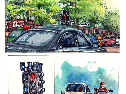 钢笔淡彩分镜，把日常场景变成画