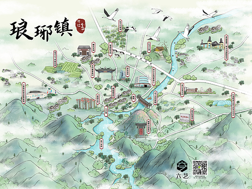琅琊镇国风山水墨乡镇手绘地图导览图
