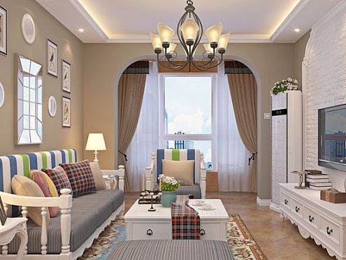 【保利花园装修】石家庄保利花园93平米田园风装修案例效果图