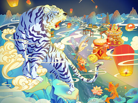 一个国潮的虎年插画