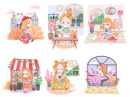 女孩日常系列插畫(huà)