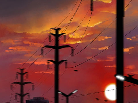 下班路上的夕阳