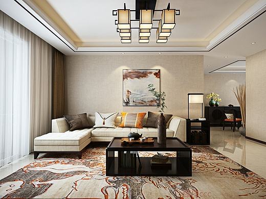 【星河盛世】126平米现代中式装修设计效果图~