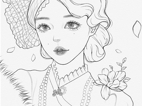 民国风少女线稿