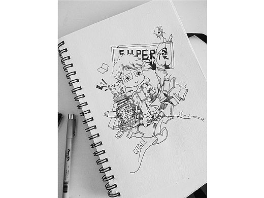 Q版人物插画/黑白线稿