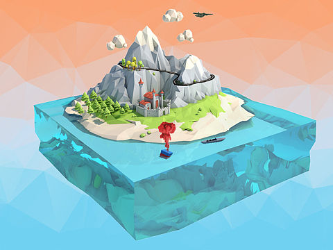 C4d学习作业 Low poly风 吃鸡海岛