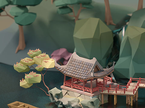 low poly 园林