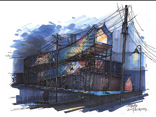 夜景马克笔表现