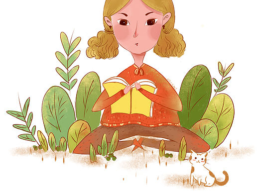 治愈系插画——读书女孩