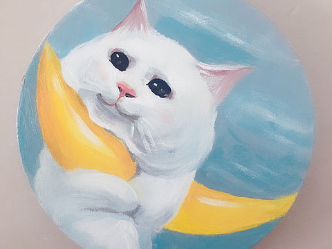 手绘丙烯装饰画—-猫
