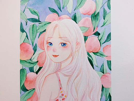 水彩桃子女孩