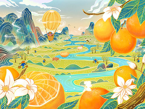 商业包装设计-国潮插画-橙子包装插画