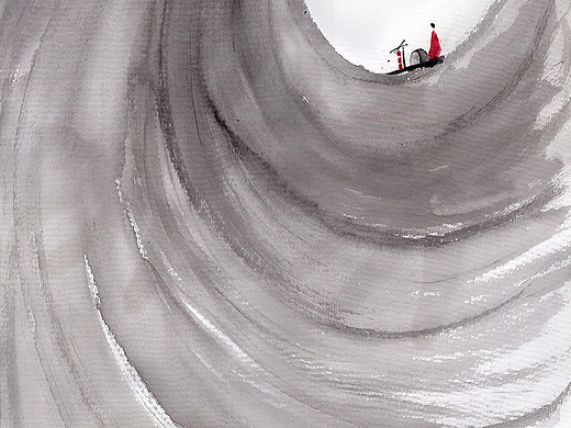 禅意画风雨飘摇漂泊的船海浪僧人中国风简约插画国风意