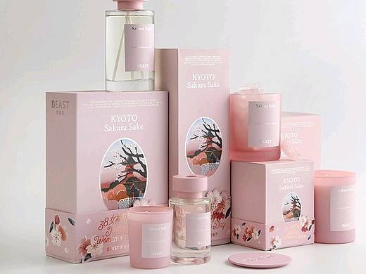 给野兽派画的樱花清酒香氛包装