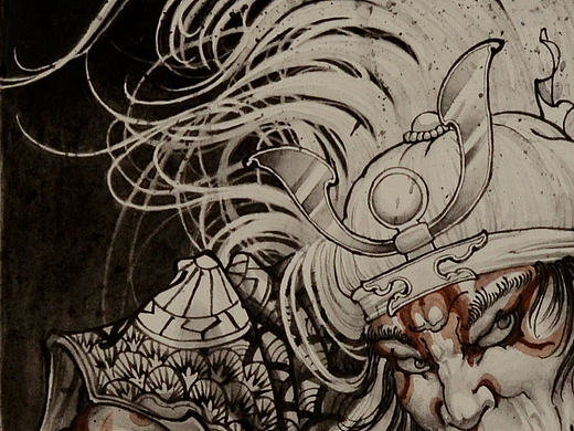 西安天予刺绘画作品《挥刀武士》