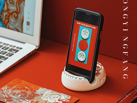 舞狮陶瓷手机支架