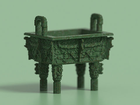 Magicavoxel 体素·兽面纹方鼎&体素·四羊方尊