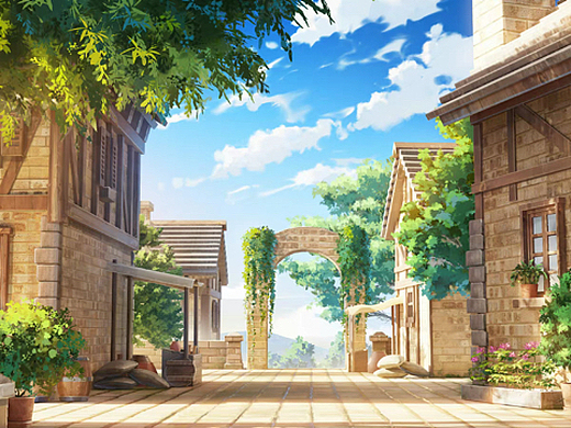 二次元背景小镇一角