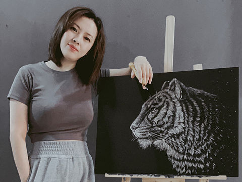 手工雕刻黑白木刻版画·老虎