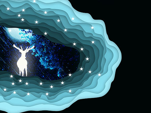 APP插画设计时尚唯美简洁大气暖色治愈系启动页空灵层次鹿。 绝无涯