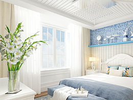 地中海風格臥室日景效果圖