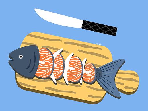 原创插画   三文鱼的变身