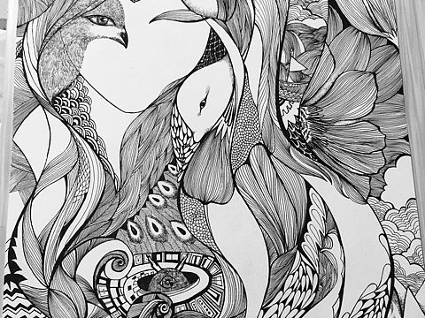 黑白线条插画