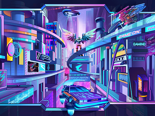 赛博朋克风插画-壁画