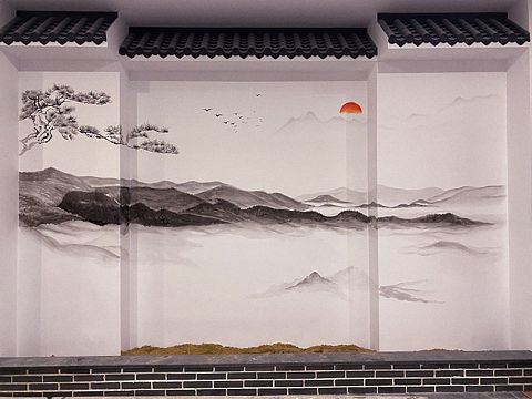 【墙体彩绘】中式山水
