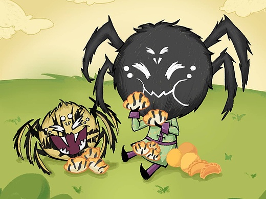 饥荒:小蜘蛛吃东西