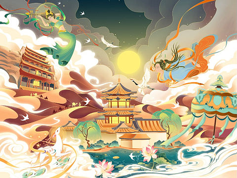 国潮风插画 古风插画