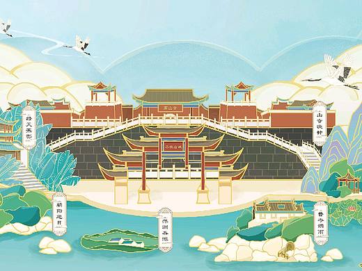 永州零陵古城八景插画