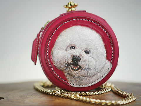 手作皮具 马卡龙 宠物肖像 皮雕 包包