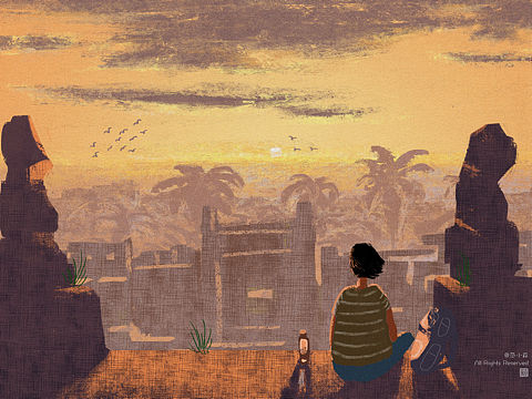 手绘柬埔寨［01］—— Pre Rup 的日落（个人主页-ZNDI5NzUwMjA=） - 商业插画 - 站酷设计师千章之萩原创素材 - 站酷ZCOOL