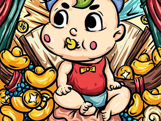 为我的宝贝创作国潮风插画