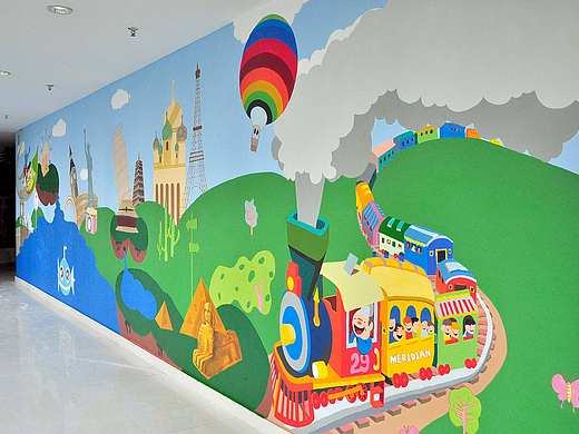 主题儿童房墙体墙画，少儿卡通壁画，主题卡通墙画