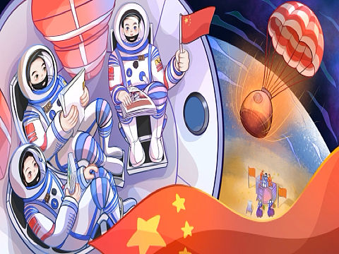神舟十三号的太空生活-航天主题插画设计