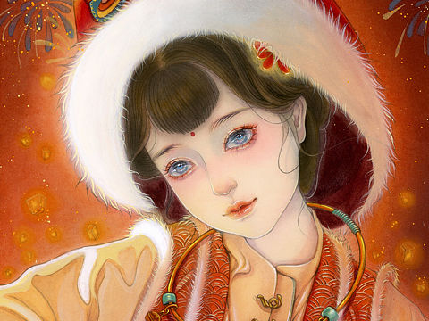 原创古风插画  新年主题之虎妞