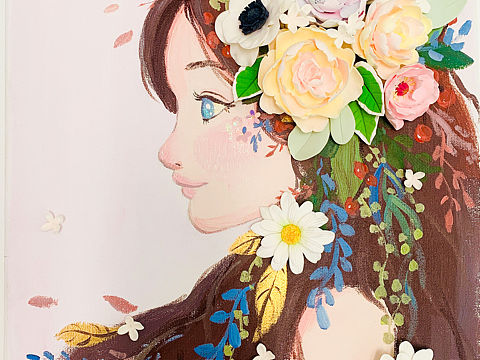 【手工粘土+手绘丙烯画】花与少女 粉🌸