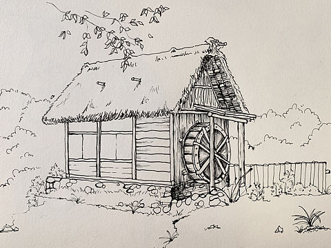 茅草屋木屋速写