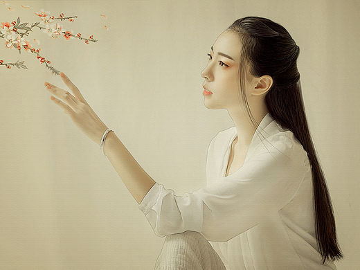 中国风工笔画人像修图