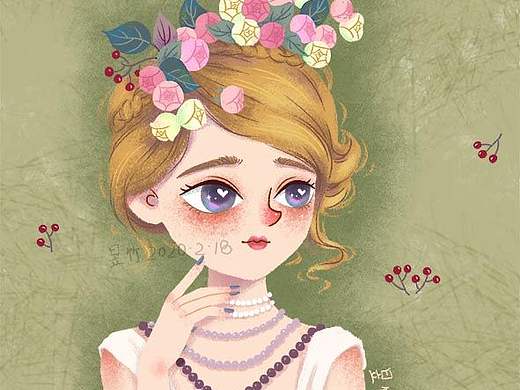 手绘萌系少女头像插画