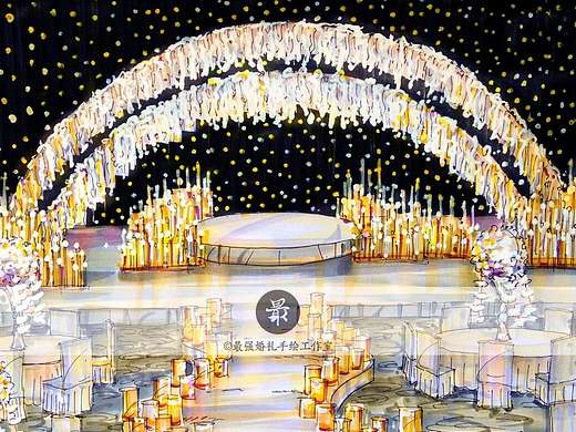 【婚礼手绘】白金厅内纸面手绘效果图