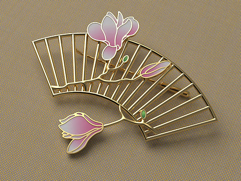 “玉兰香来”胸针原创设计建模渲染
