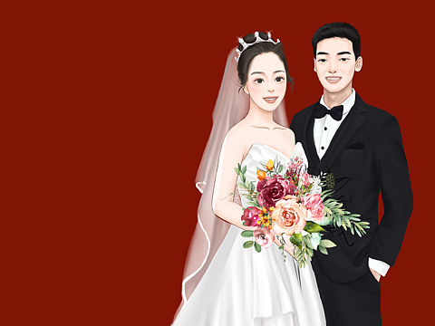 婚礼插画手绘|复古